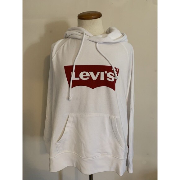 Levi’s Hoodie Womens L White Batwing Logo Y2K - Picture 1 of 11